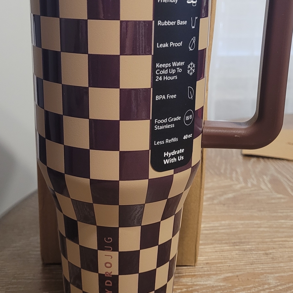 Brand New Hydrojug 40 Ounce Checkered Insulated Tumbler with Handle!